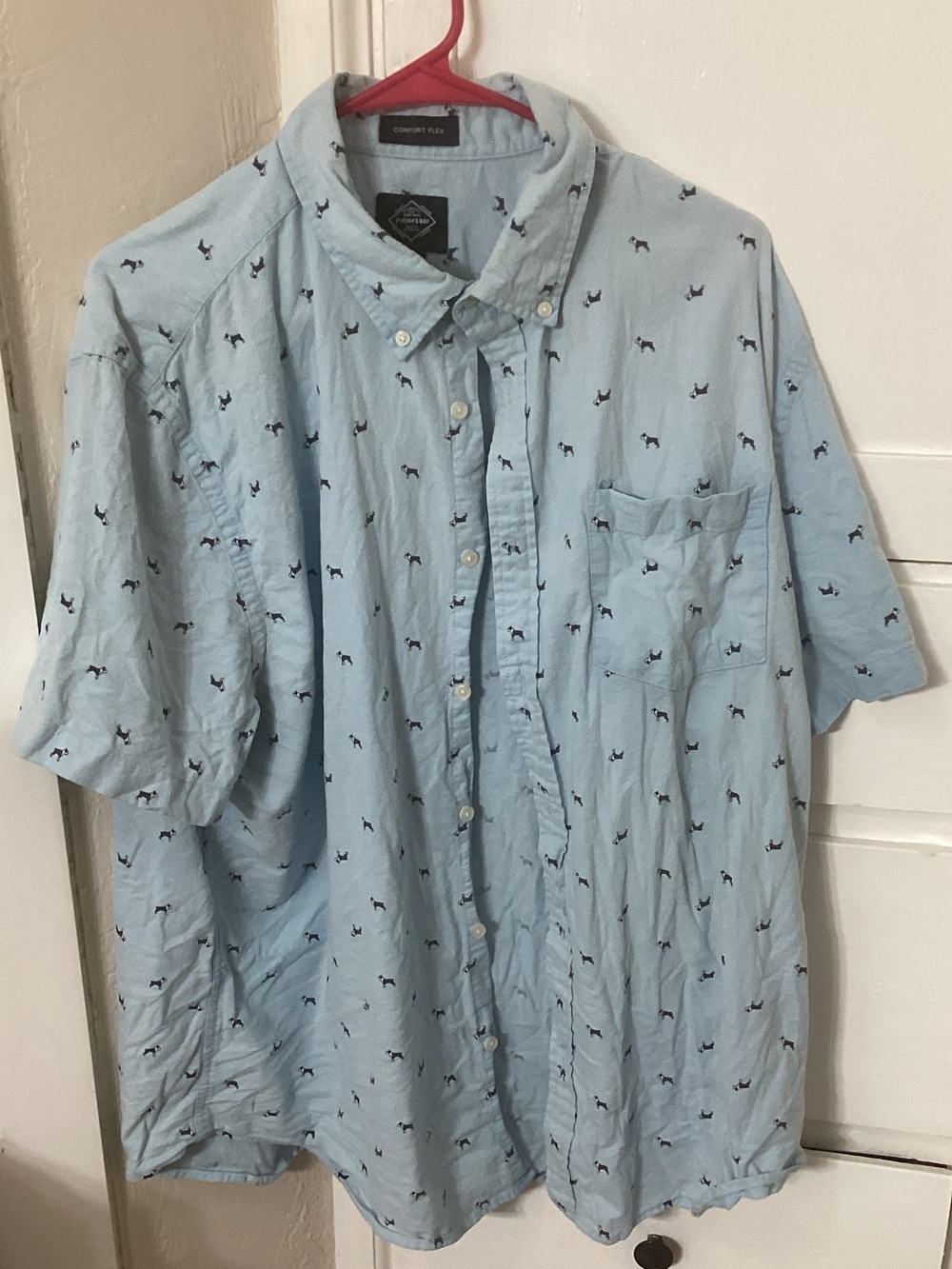 St. John's Bay Light Blue Short-Sleeve Button-Down Shirt with Navy Motif